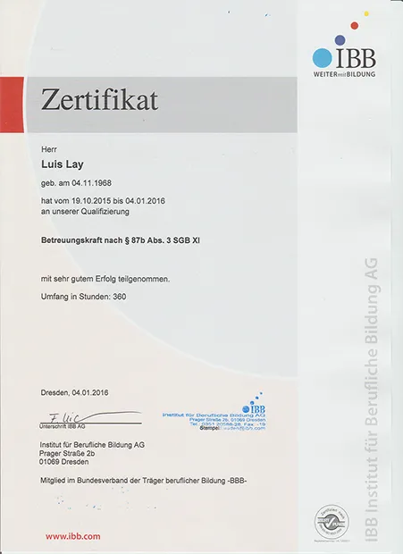Lebensfreunde Dresden - Seniorenbetreuung und Kinderbetreuung - Zertifikat Betreuungskraft